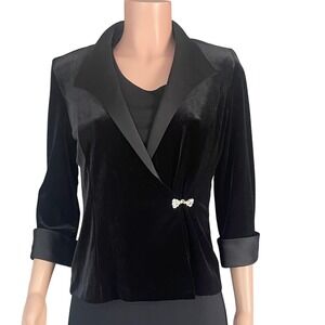 Alex Evenings Black Velvet Rhinestone Bow Jacket Formal Eventwear Glam‎ M